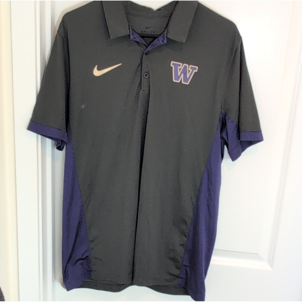 Nike Washington Huskies Dri-FIT Polo Shirt Black Purple Size L